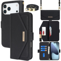 Preklopna torbica s remenom u stilu clutch torbice za iPhone 17 Pro Max - crna