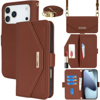 Preklopna torbica s remenom u stilu clutch torbice za iPhone 17 Pro Max - smeđa