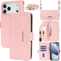 Preklopna torbica s remenom u stilu clutch torbice za iPhone 17 Pro Max - ružičasta
