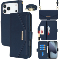 Preklopna torbica s remenom u stilu clutch torbice za iPhone 17 Pro Max - tamno plava