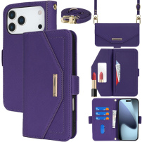 Preklopna torbica s remenom u stilu clutch torbice za iPhone 17 Pro Max - ljubičasta