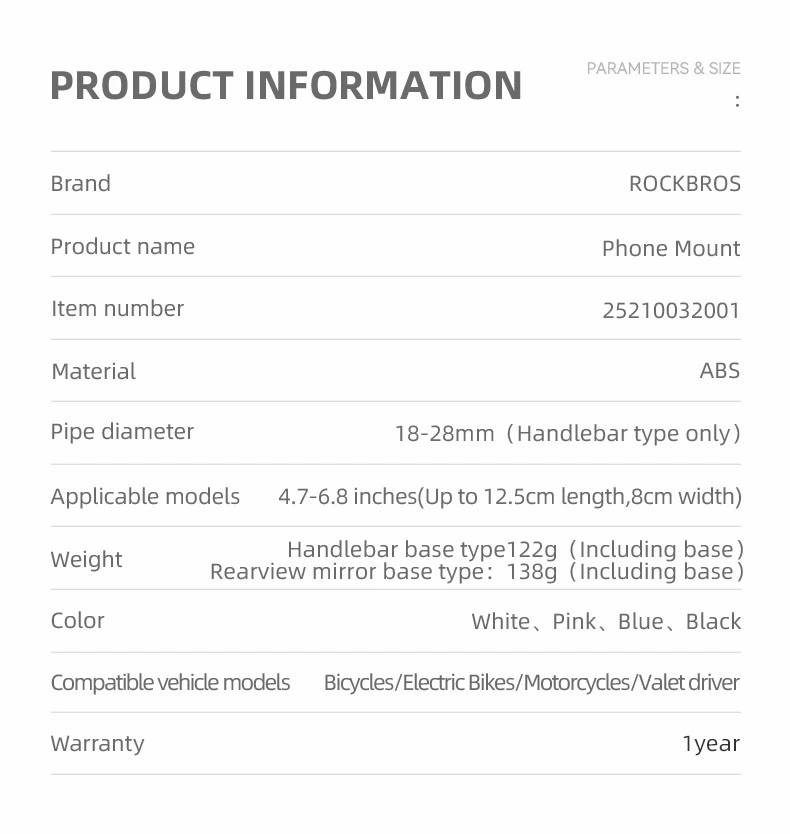 ROCKBROS HW-128 držač za bicikl i motor na retrovizor za iPhone - plavi