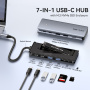 ESSAGER ES-HB01 7u1 hub - SSD disk / utor za SD / TF karticu / 2x USB-C / 2x USB-A na USB-C - tamnosivi