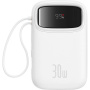 Baseus QPow2 powerbanka s integriranim USB-C kabelom i USB-C / USB-A priključcima - 10.000 mAh - bijela