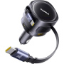 Baseus Enjoyment Max set auto punjača s USB-C / USB-A priključcima i uvlačivim USB-C kabelima - 90W - 0,8 m - crna