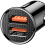 Baseus Kružni Plastični auto punjač s portovima 2x USB-A - 30W - crni