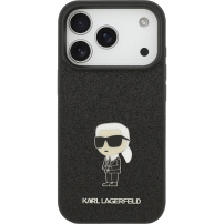 Karl Lagerfeld Fiksna Sjajna Metalna Ikonik maska za iPhone 17 Pro Max - crna