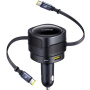 Baseus Enjoyment Max set auto punjača s USB-C / USB-A priključcima i uvlačivim USB-C kabelima - 90W - 0,8 m - crna