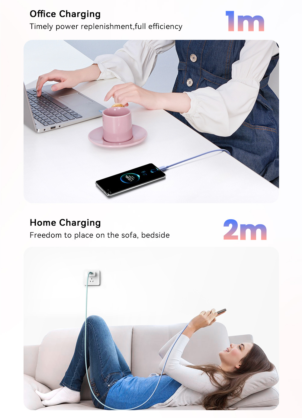 ESSAGER ES-X73 pleteni kabel za punjenje i prijenos podataka - USB-A na USB-C - 25 cm - mentol ljubičasta