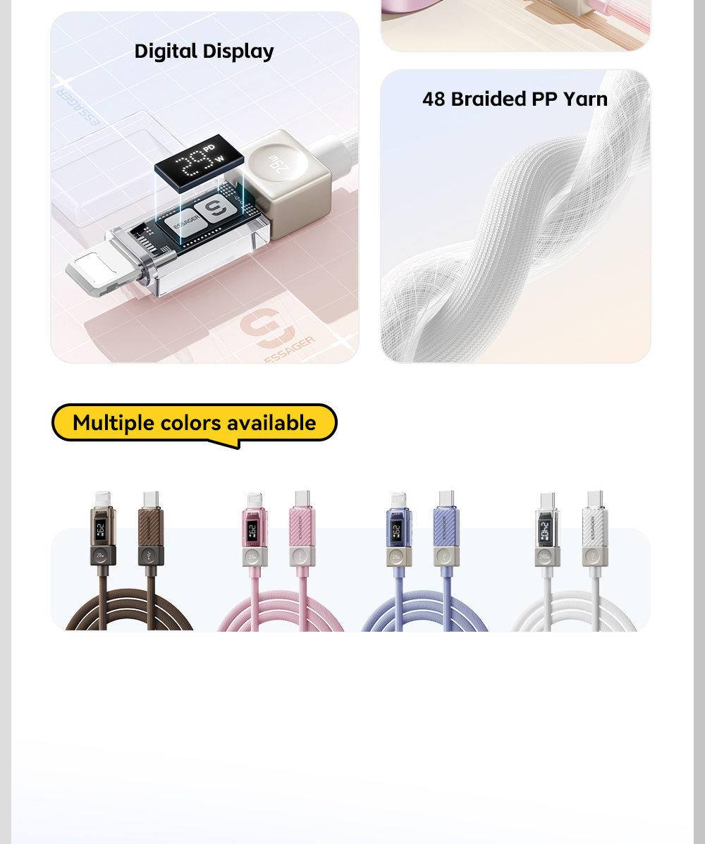 ESSAGER Crystal Clear pleteni kabel za punjenje i prijenos podataka - USB-C na Lightning - 1 m - plavo-ljubičasti