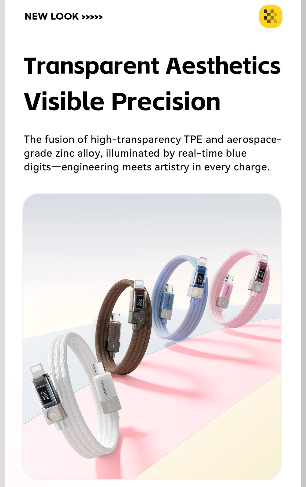 ESSAGER Crystal Clear pleteni kabel za punjenje i prijenos podataka - USB-C na Lightning - 1 m - plavo-ljubičasti