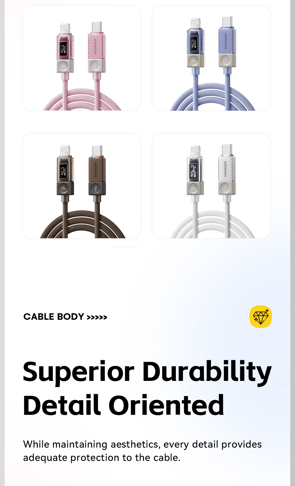 ESSAGER Crystal Clear pleteni kabel za punjenje i prijenos podataka - USB-C na Lightning - 1 m - plavo-ljubičasti