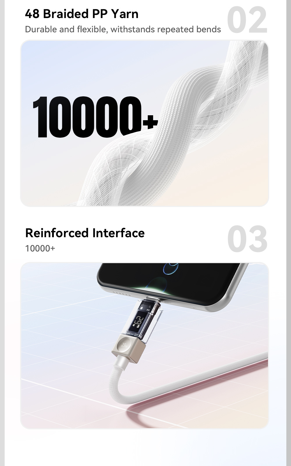 ESSAGER Crystal Clear pleteni kabel za punjenje i prijenos podataka - USB-C na Lightning - 1 m - plavo-ljubičasti