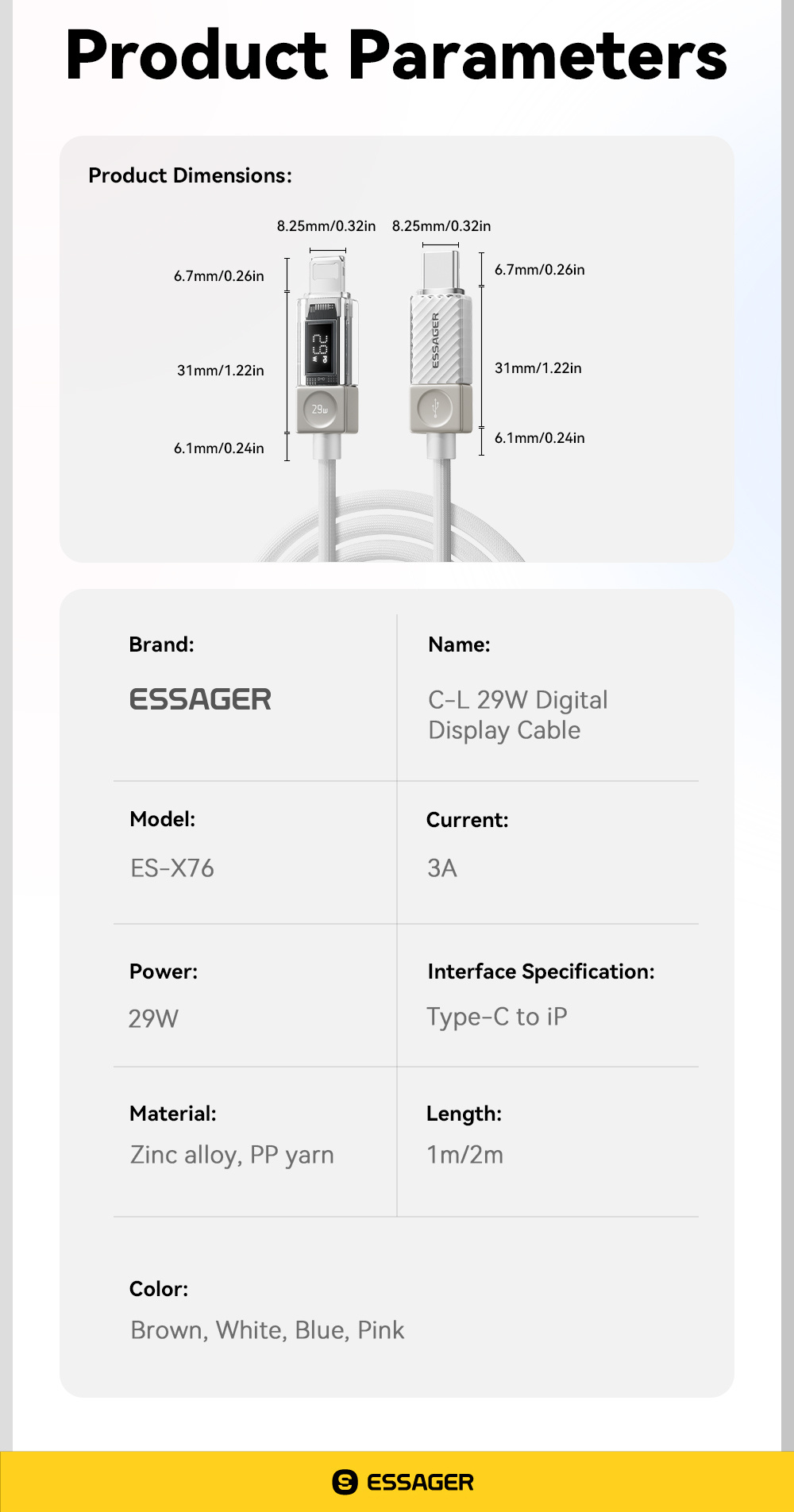 ESSAGER Crystal Clear pleteni kabel za punjenje i prijenos podataka - USB-C na Lightning - 1 m - plavo-ljubičasti