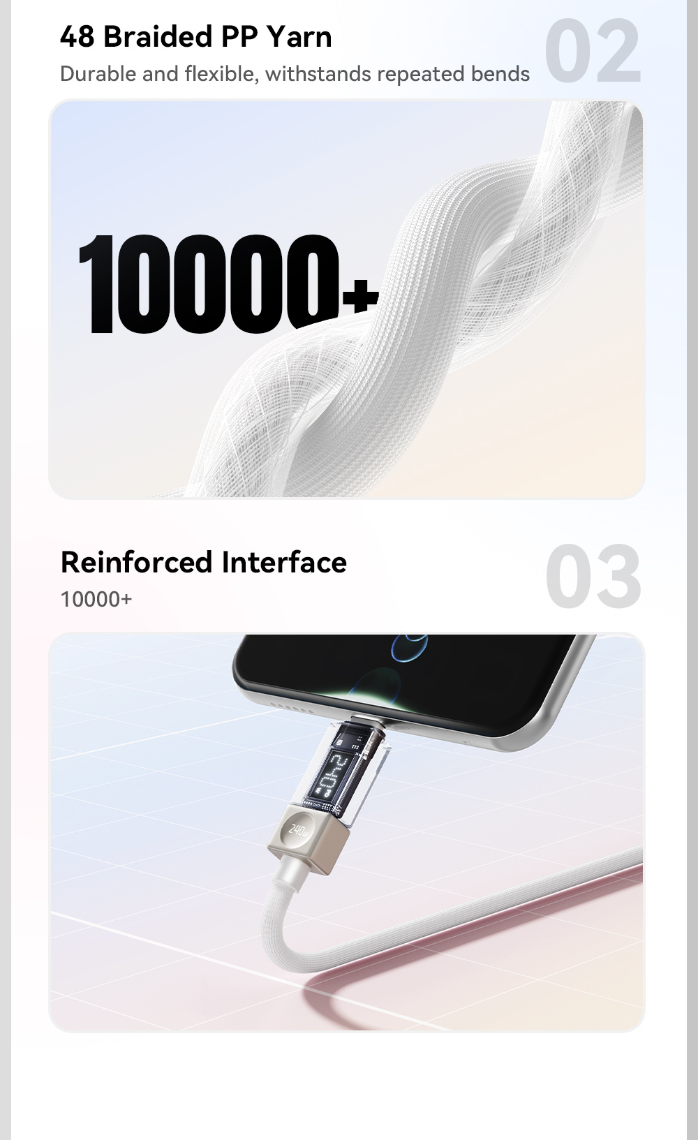 ESSAGER Crystal Clear opletený nabíjecí a datový kabel - USB-C na USB-C - 2 m - bílý