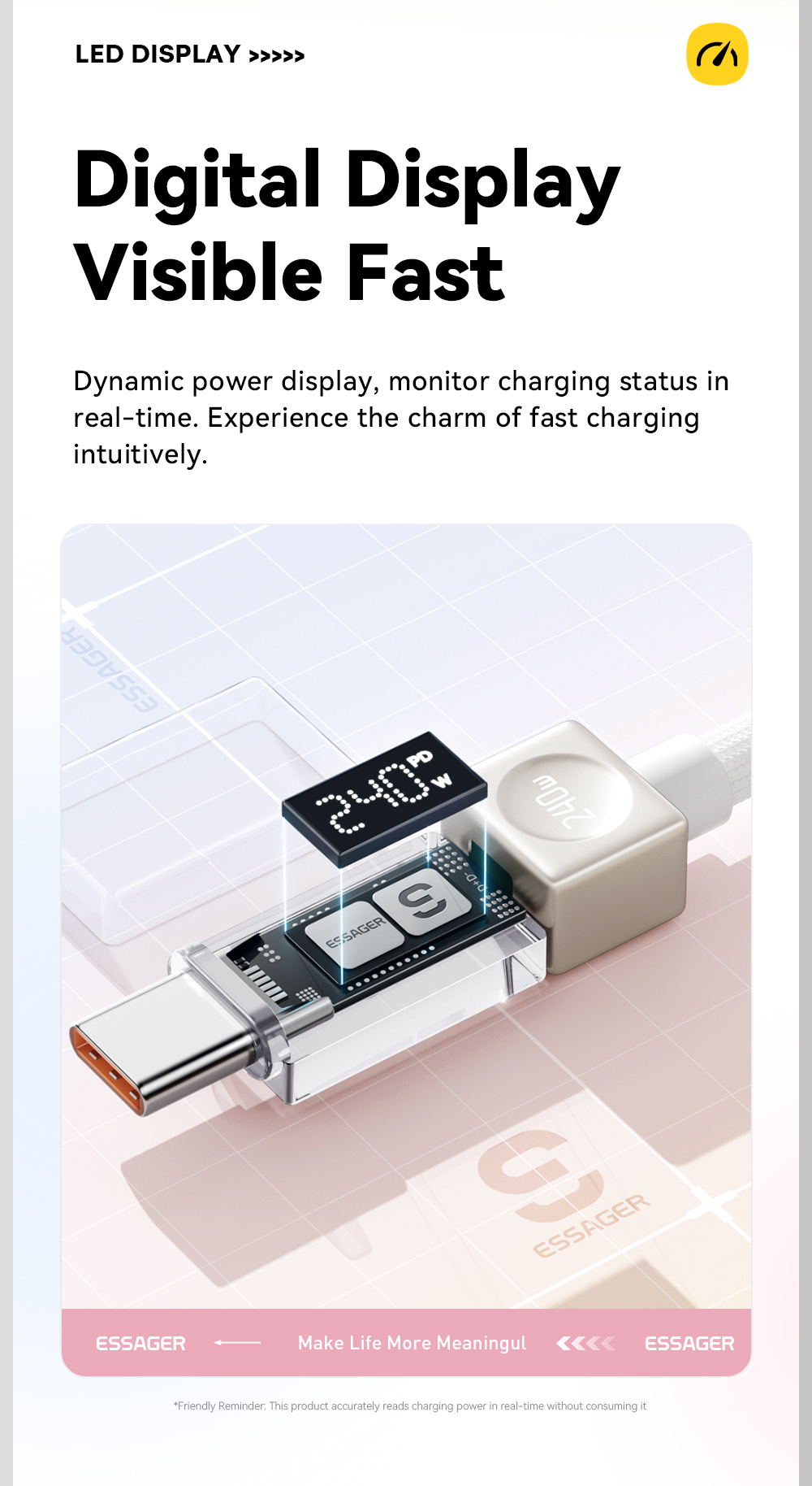 ESSAGER Crystal Clear pleteni kabel za punjenje i prijenos podataka - USB-C na USB-C - 1 m - plavo-ljubičasti
