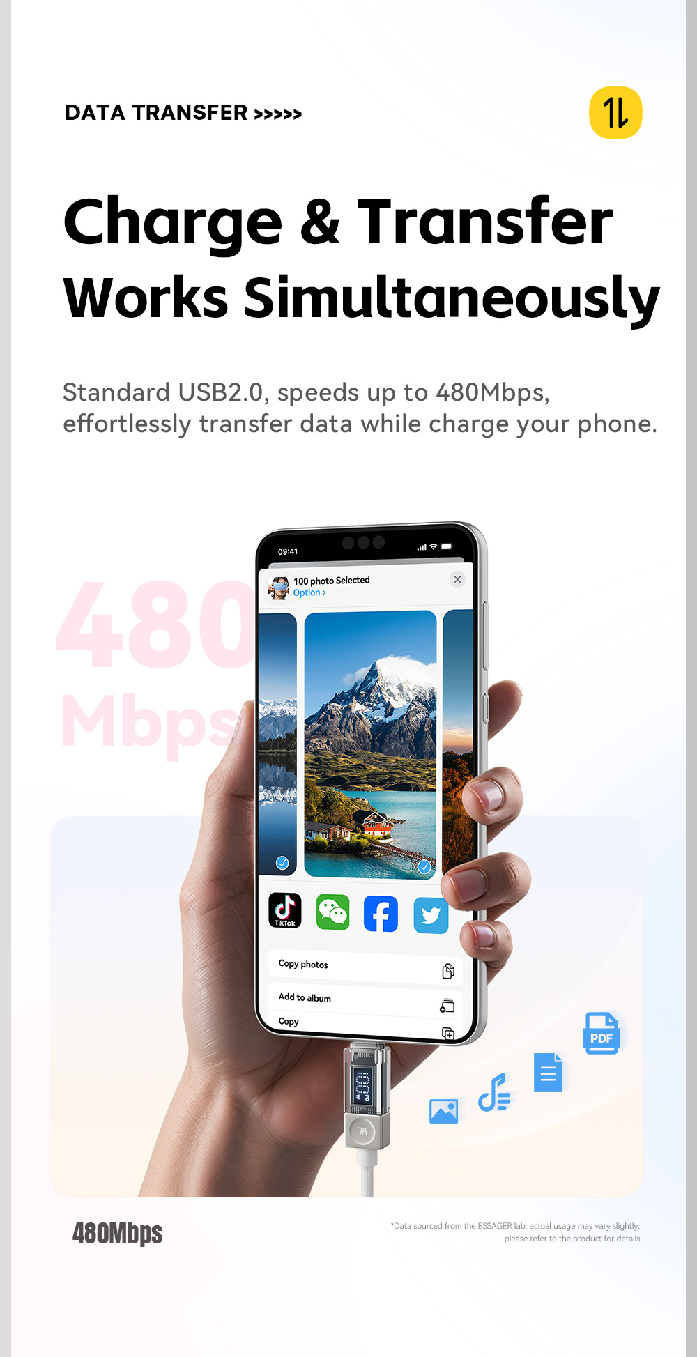 ESSAGER Crystal Clear pleteni kabel za punjenje i prijenos podataka - USB-C na USB-C - 1 m - plavo-ljubičasti