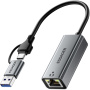 ESSAGER 2u1 ethernet adapter - RJ45 na USB-C / USB-A - siva