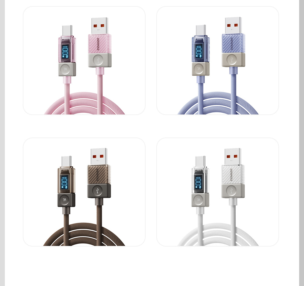 ESSAGER Crystal Clear pleteni kabel za punjenje i prijenos podataka - USB-A na USB-C - 2 m - smeđa