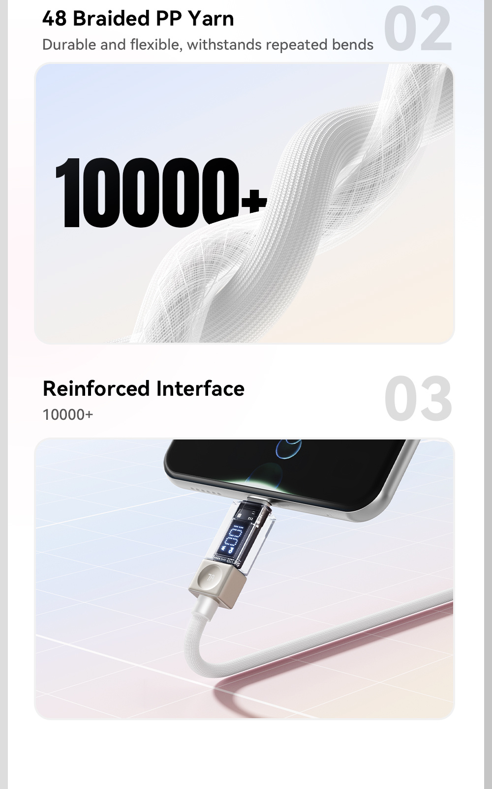 ESSAGER Crystal Clear opletený kabel za punču USB-A na USB-C - 2 m - bijela