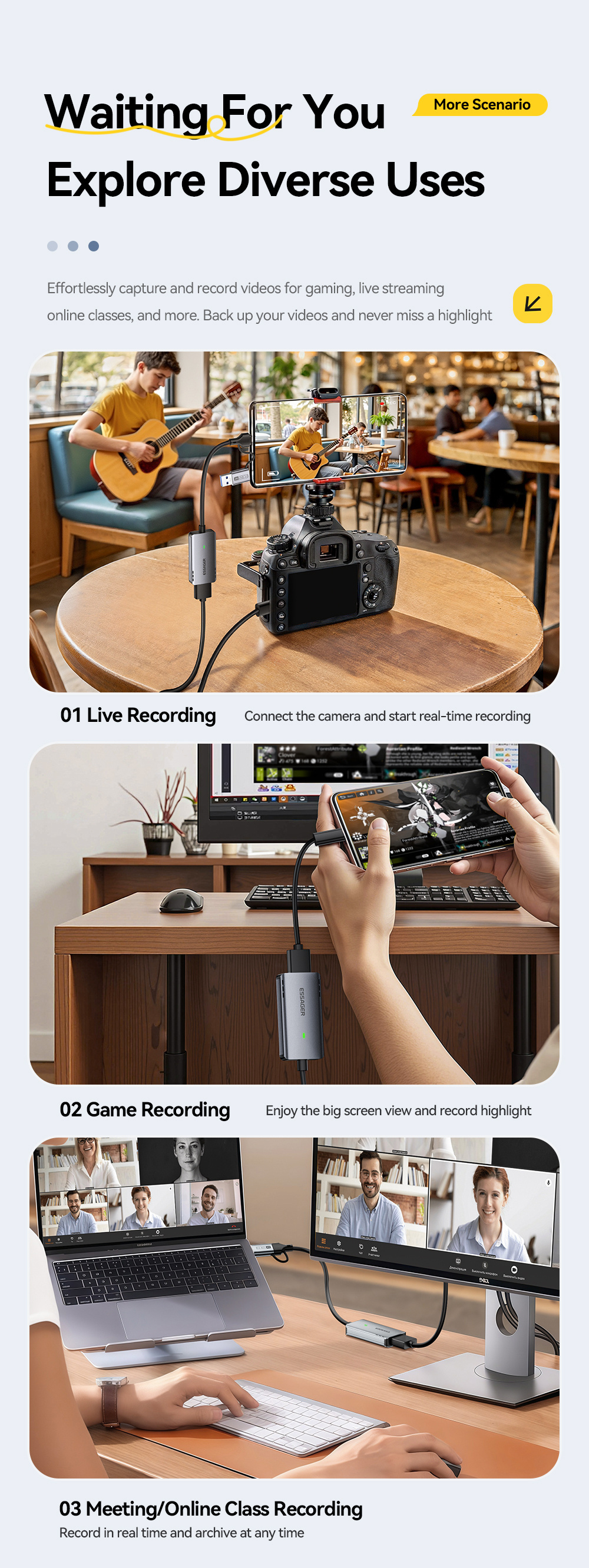 ESSAGER ES-CJK01 2u1 video adapter - HDMI na USB-C / USB-A - tamnosiva
