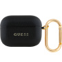 Guess Grained Classic Logo torbica s karabinerom za AirPods Pro - crna