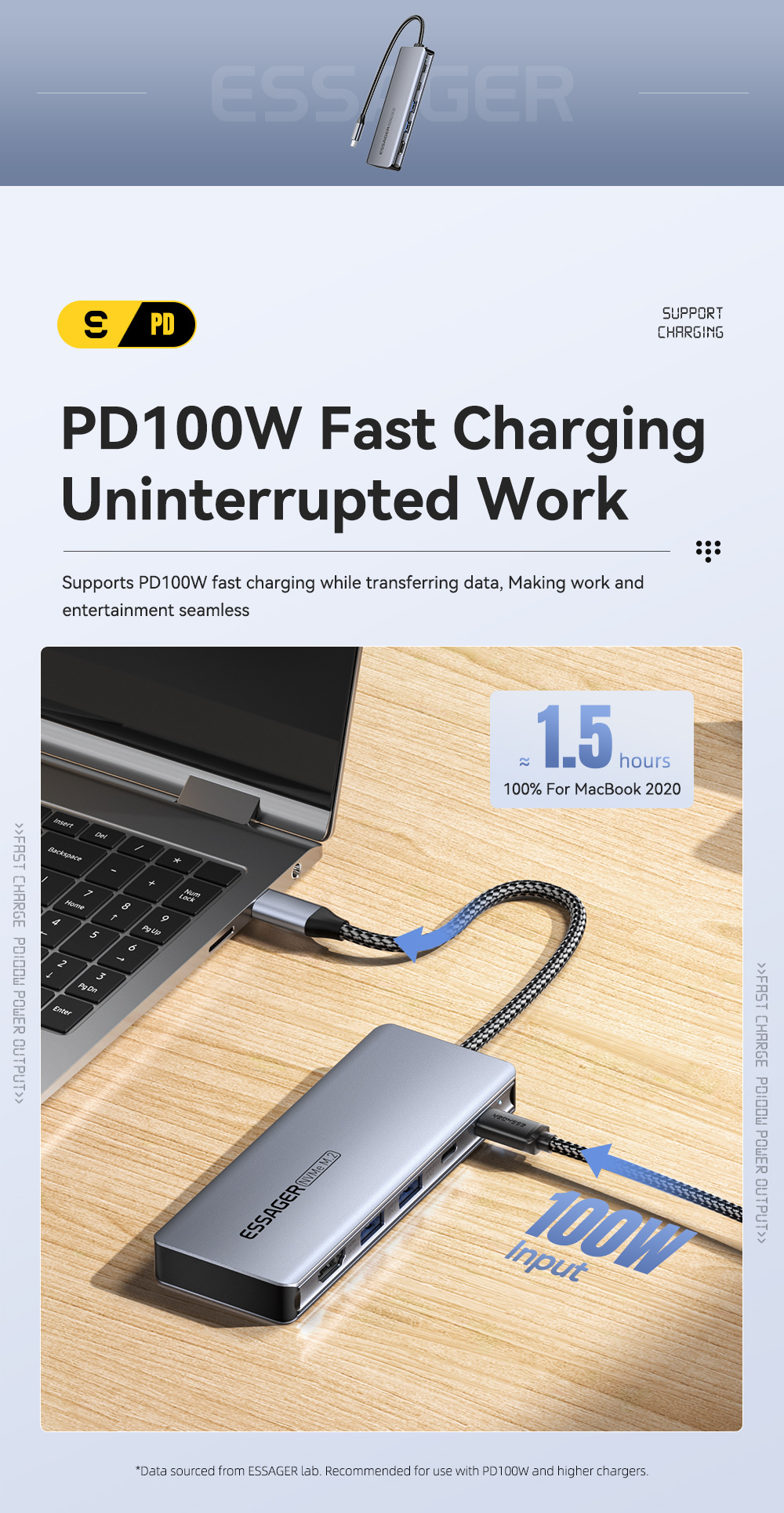 ESSAGER ES-HB01 7u1 hub - SSD disk / utor za SD / TF karticu / 2x USB-C / 2x USB-A na USB-C - tamnosivi