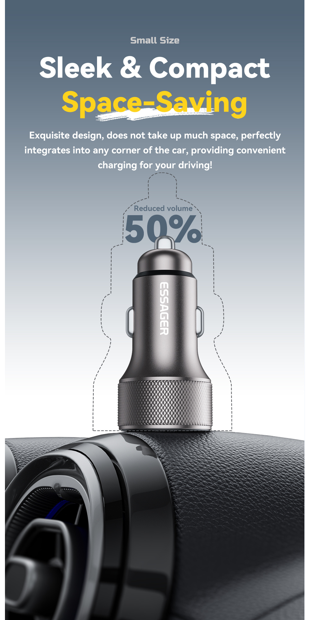 ESSAGER ES-CC21 auto punjač s portovima USB-C / USB-A - 45W - crni