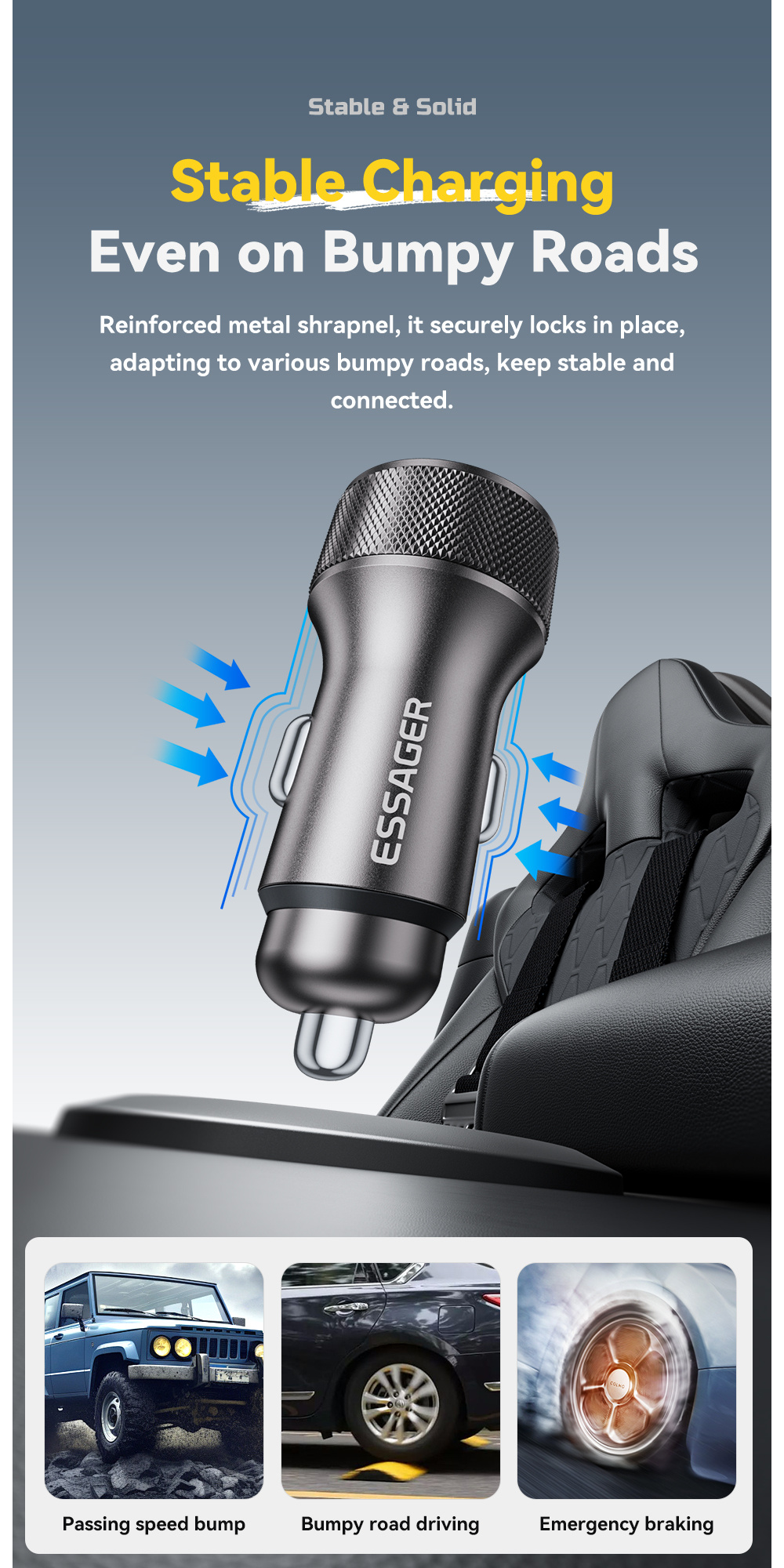ESSAGER ES-CC21 auto punjač s portovima USB-C / USB-A - 45W - crni