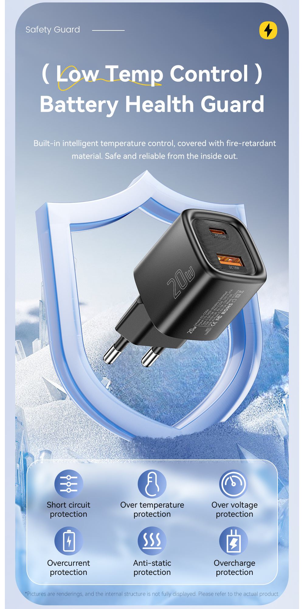 ESSAGER ES-CD54 mini adapter za brzo punjenje s USB-C / USB-A priključcima - 20W - bijeli