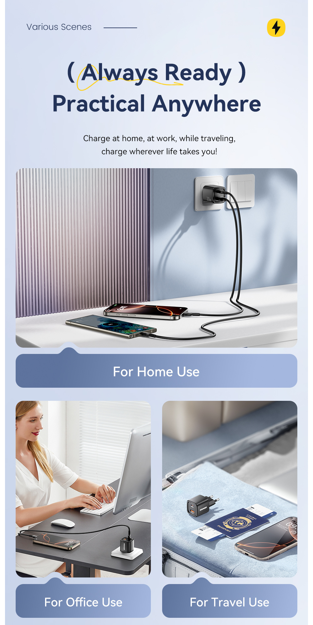 ESSAGER ES-CD54 mini adapter za brzo punjenje s USB-C / USB-A priključcima - 20W - bijeli