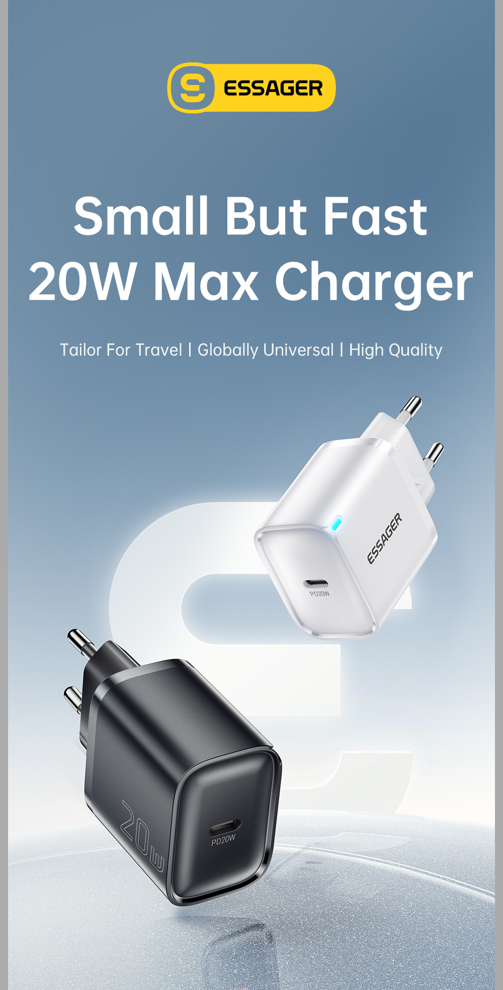 ESSAGER ES-CD53 adapter za brzo punjenje s USB-C portom - 20W - bijeli