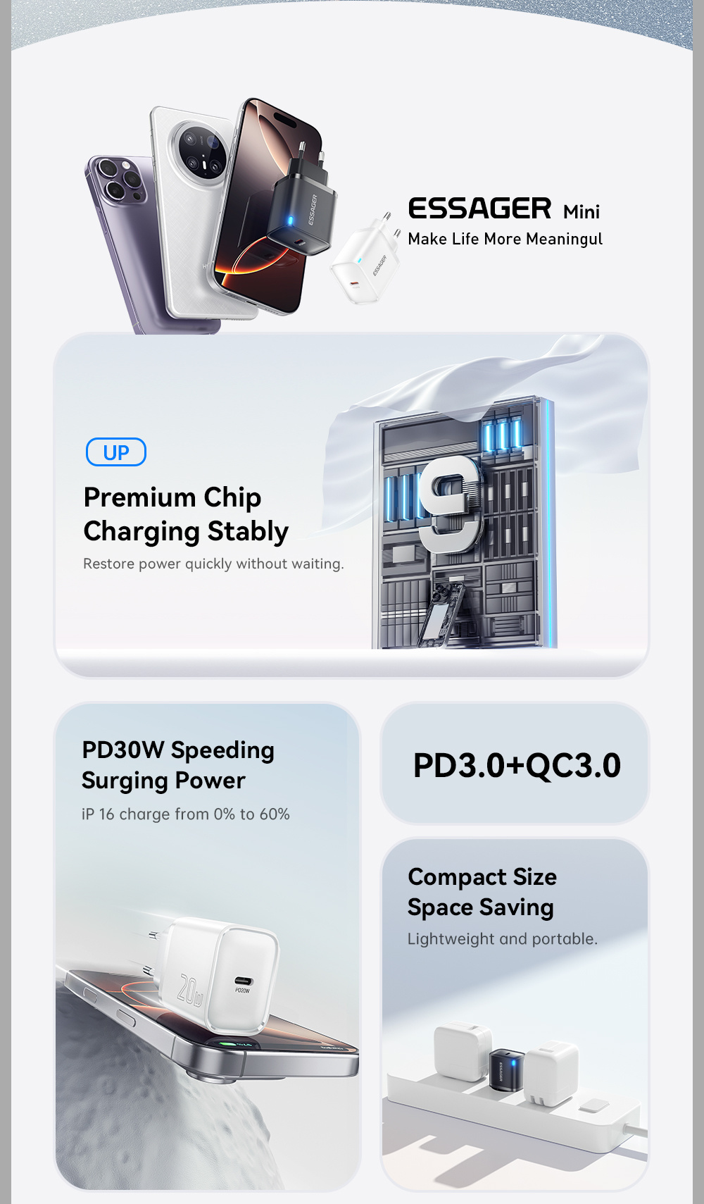 ESSAGER ES-CD53 adapter za brzo punjenje s USB-C portom - 20W - bijeli