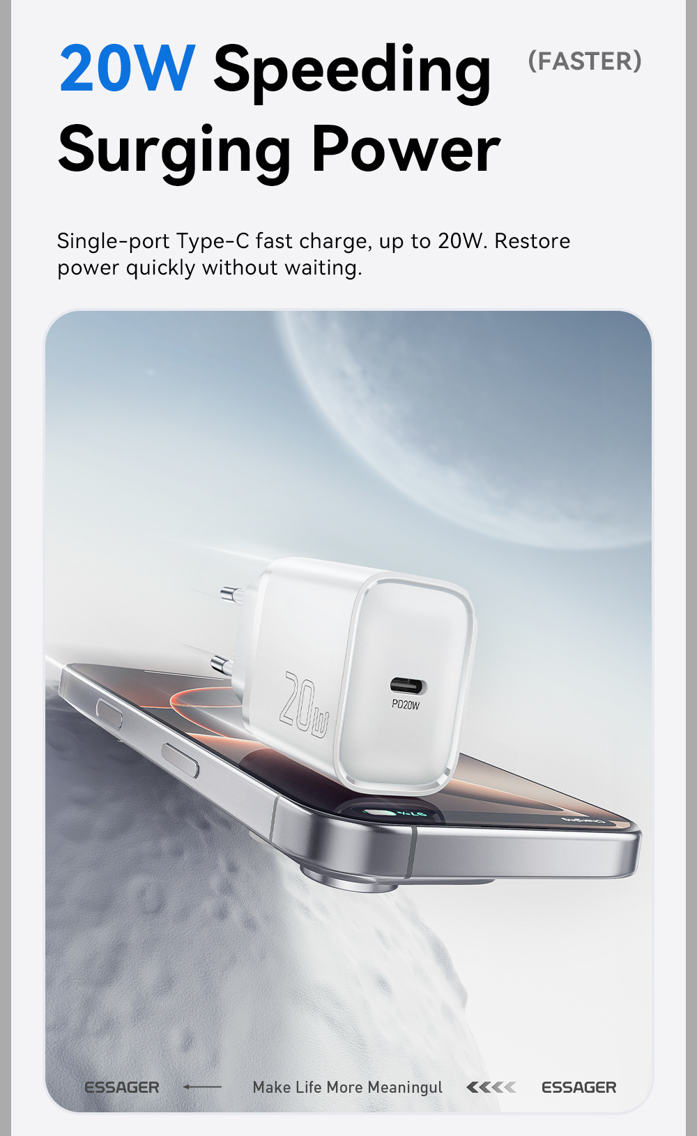 ESSAGER ES-CD53 adapter za brzo punjenje s USB-C portom - 20W - bijeli