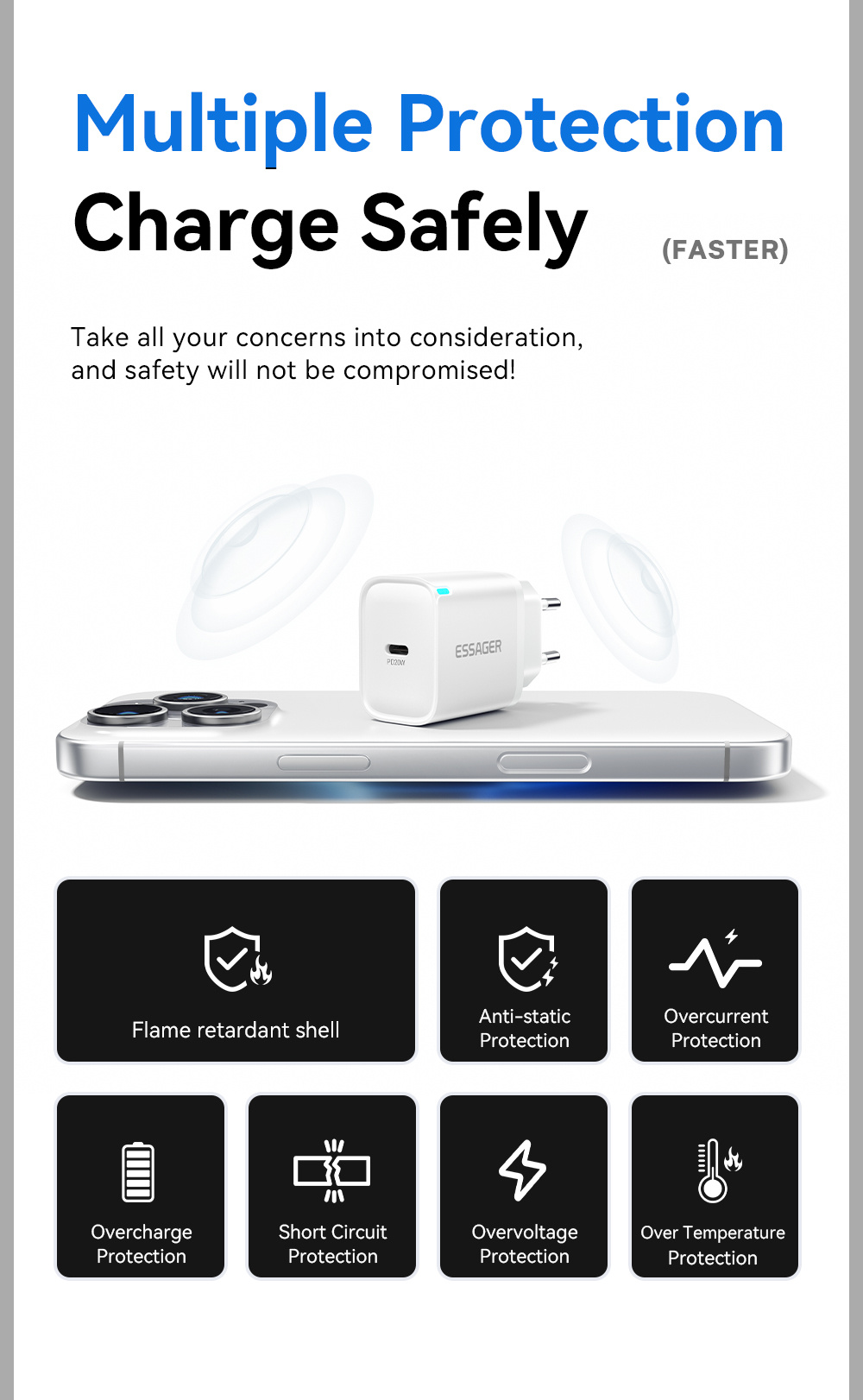 ESSAGER ES-CD53 adapter za brzo punjenje s USB-C portom - 20W - bijeli