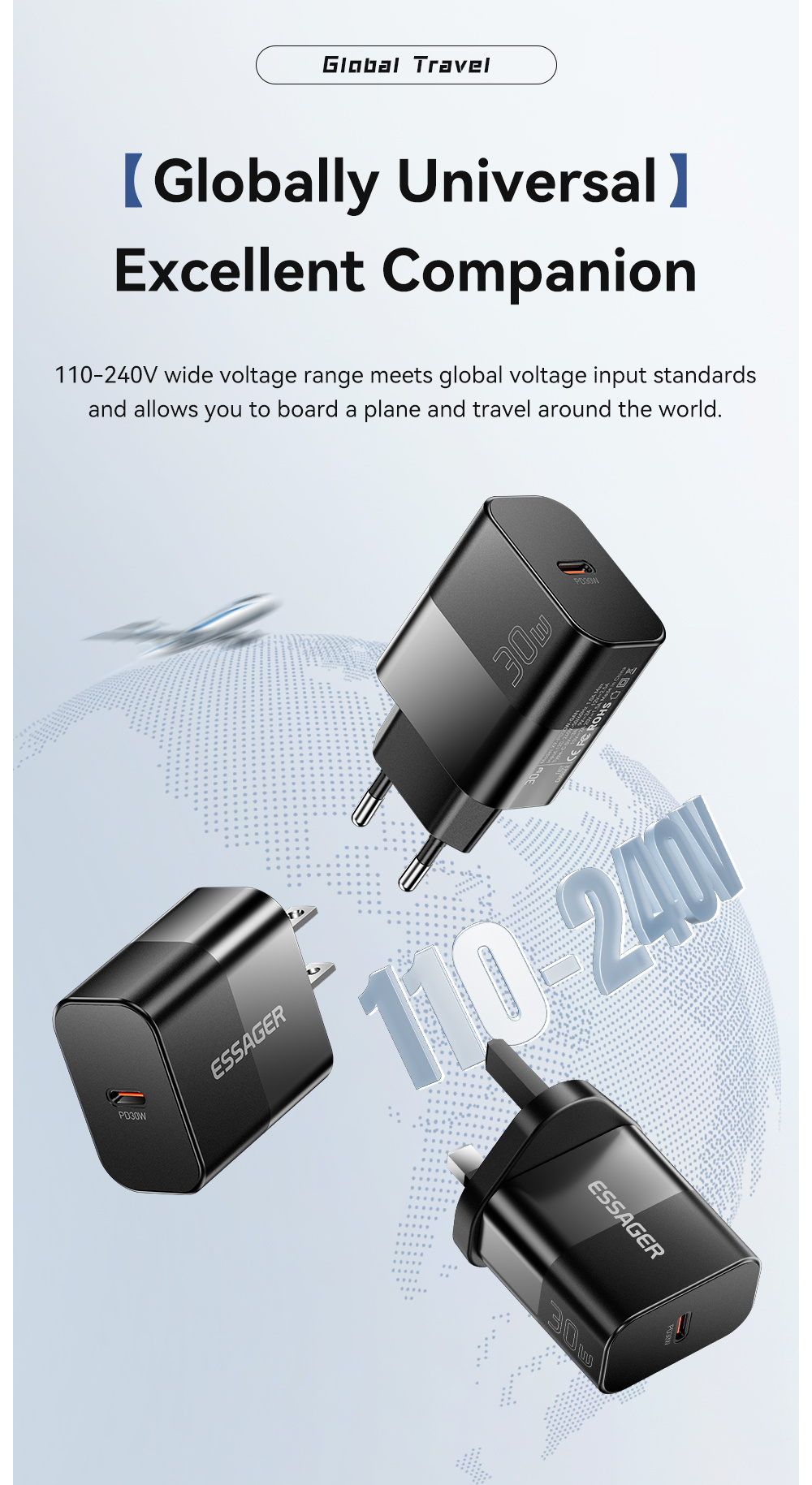 ESSAGER X9 GaN adapter za brzo punjenje s USB-C priključkom - 30W - bijeli