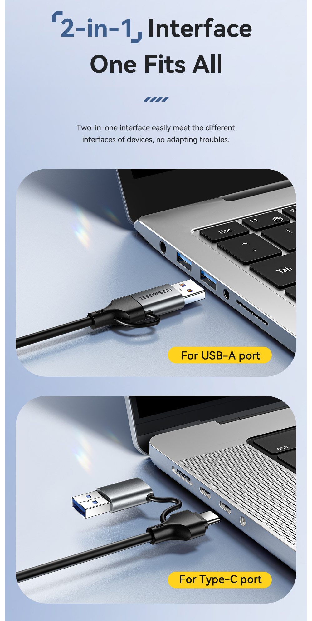 ESSAGER 2u1 ethernet adapter - RJ45 na USB-C / USB-A - siva