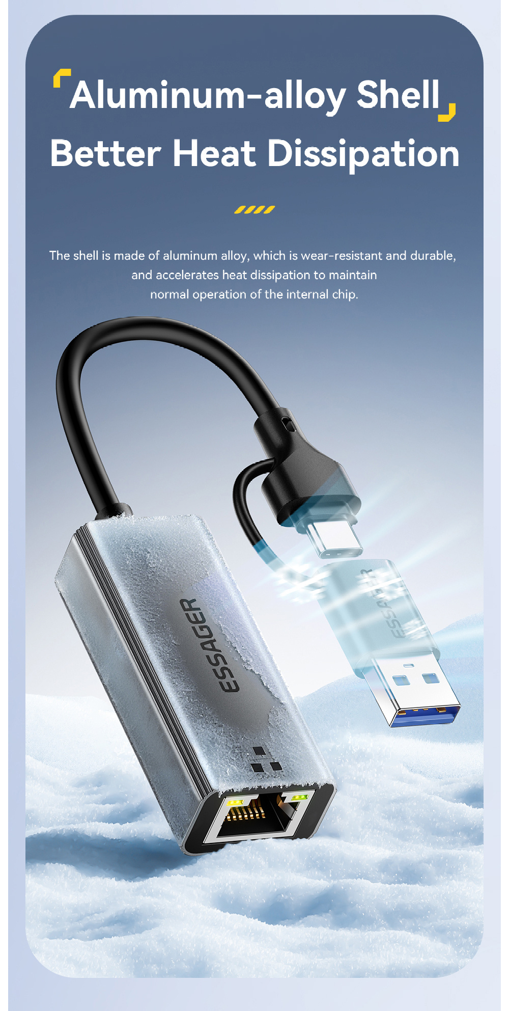ESSAGER 2u1 ethernet adapter - RJ45 na USB-C / USB-A - siva