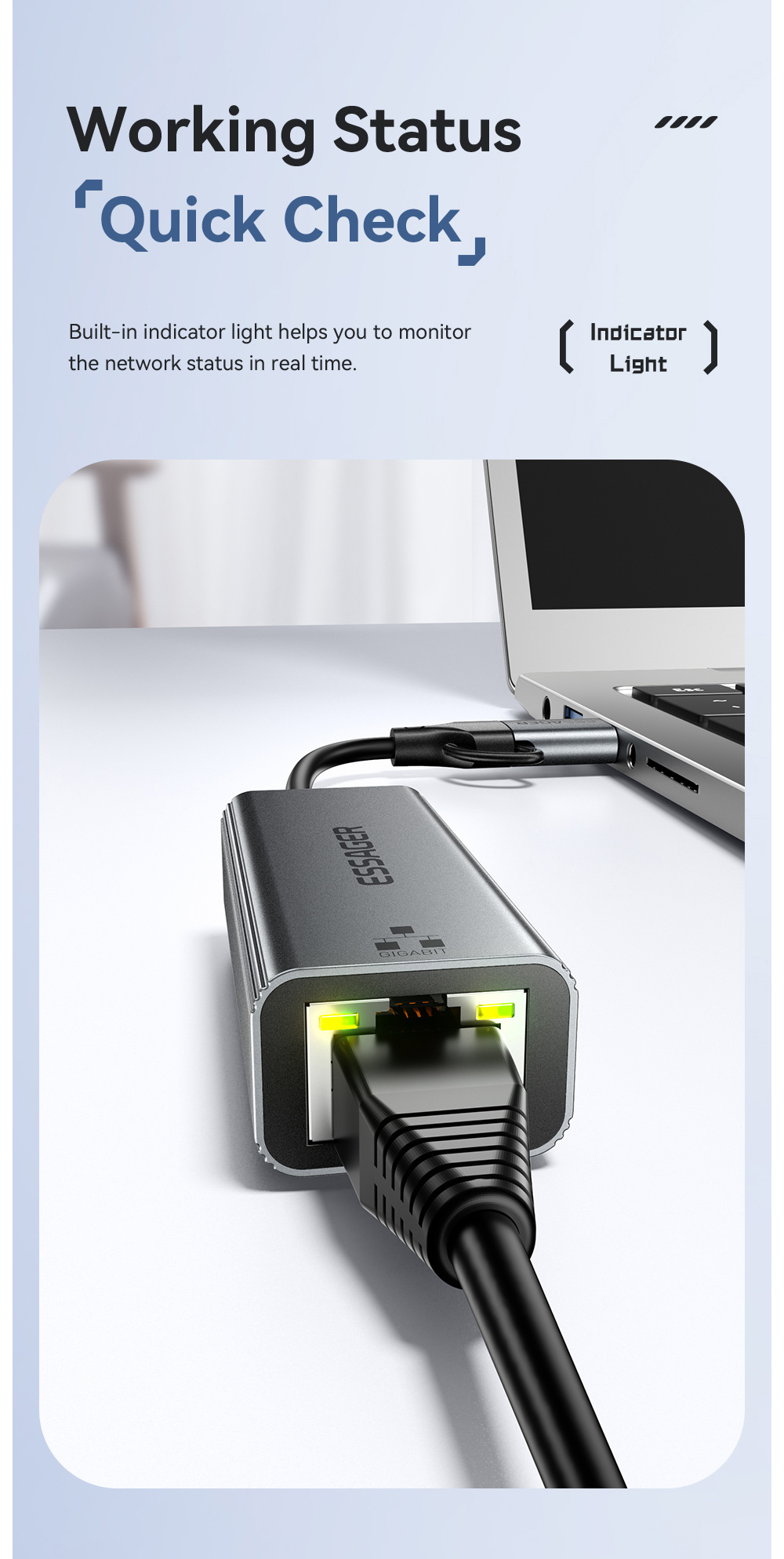 ESSAGER 2u1 ethernet adapter - RJ45 na USB-C / USB-A - siva