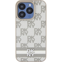 DKNY Checkered Pattern and Stripe maska za iPhone 13 Pro Max - bež