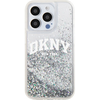 DKNY Liquid Glitter Arch Logo maska za iPhone 14 Pro - srebrna