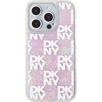 DKNY Liquid Glitter Checkered Pattern maska za iPhone 15 Pro - ružičasta
