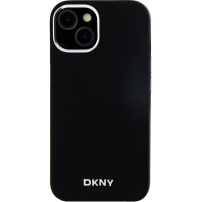 DKNY Silver Metal Logo silikonska maska s MagSafe za iPhone 15 - crna
