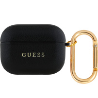 Guess Grained Classic Logo torbica s karabinerom za AirPods 3 - crna