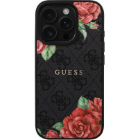 Guess 4G Roses maska s uzorkom ruža i MagSafe za iPhone 16 Pro Max - siva