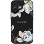 Guess Grained Magnolia Flower Pattern Case i MagSafe za iPhone 16 - crna