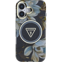 Guess IML Glitter Magnolia and Triangle Logo maska sa MagSafe za iPhone 16 - crna