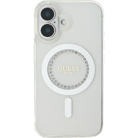 Guess IML Rhinestones Ring Cover s MagSafe za iPhone 16 - prozirna