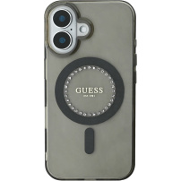 Guess IML Rhinestones Ring Cover s MagSafe za iPhone 16 - siva