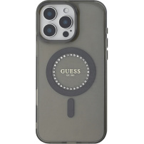 Guess IML Rhinestones Ring Cover s MagSafe za iPhone 16 Pro Max - siva